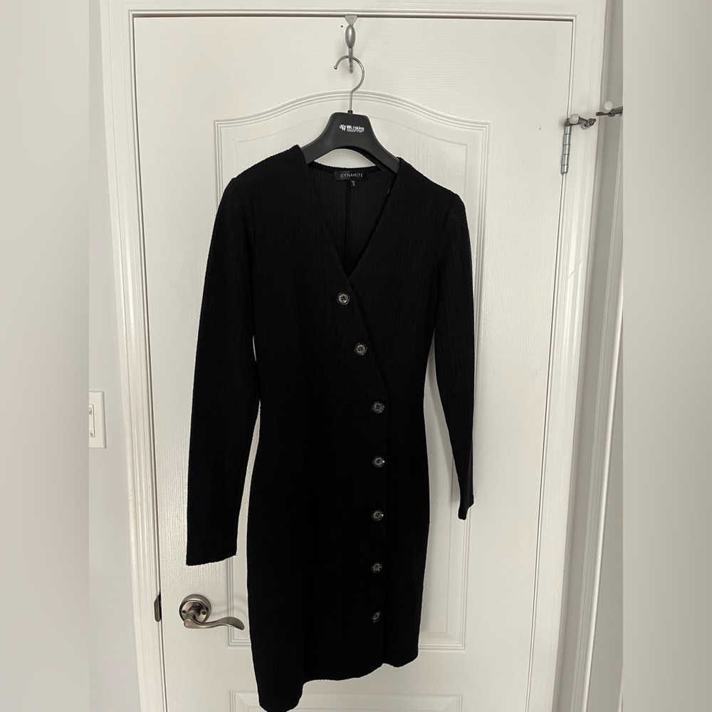 Dynamite Black Long Sleeve Button Dress